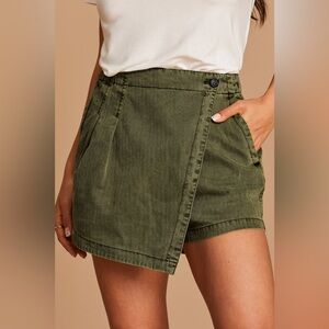 Free People Issa Olive Green Asymmetrical Mini Skort